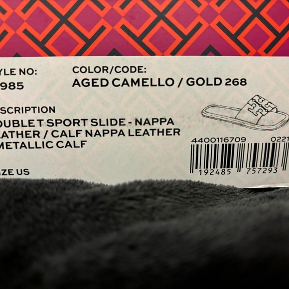 NWT TB Double T Sportslide napa leather/calf. Color Aged Camello/Gold - Picture 5 of 6